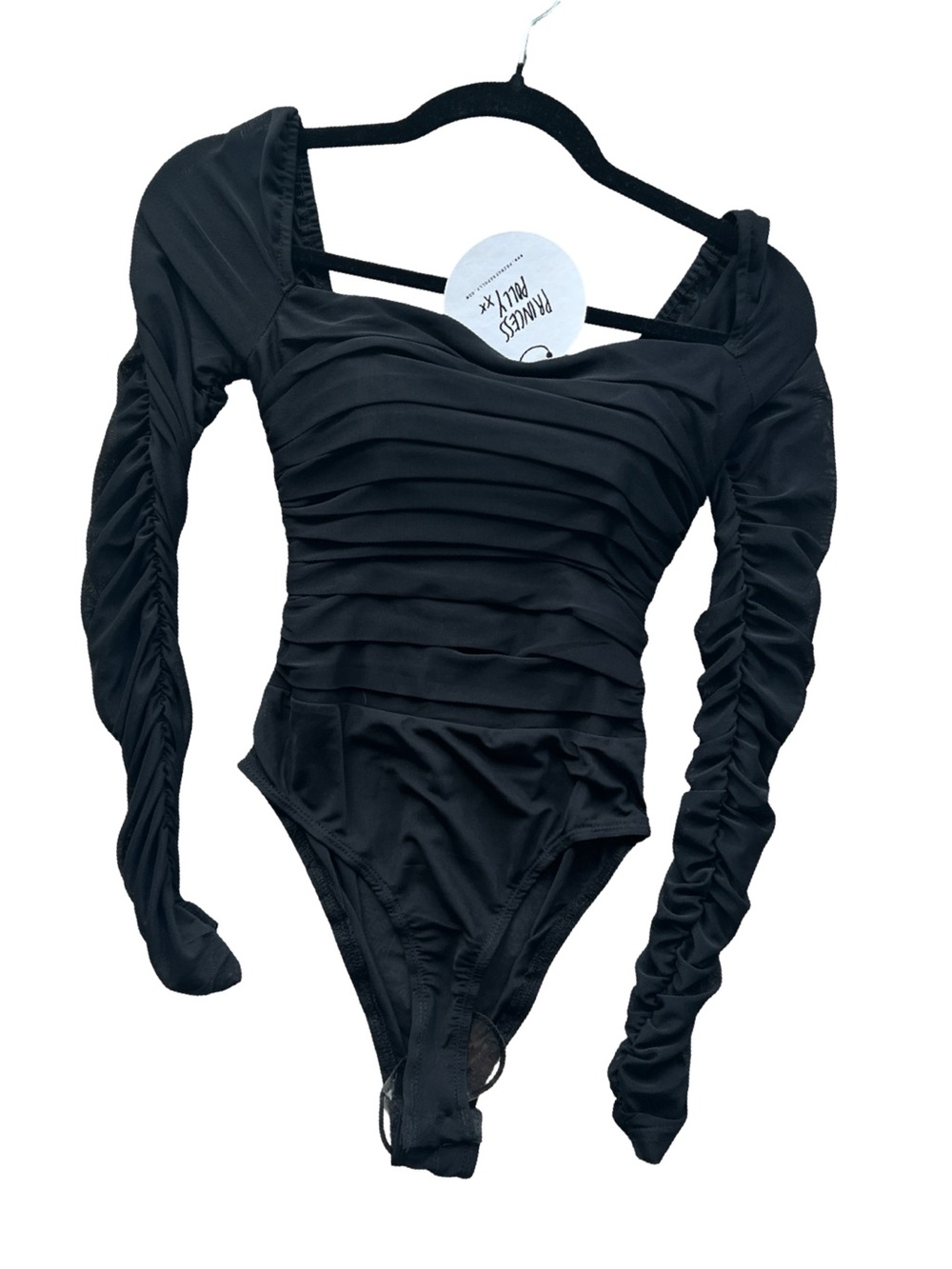 Princess Polly Delany Black Bodysuit Ruched Mesh Long Sleeve Going Out